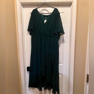 Green Faux Wrap Dress